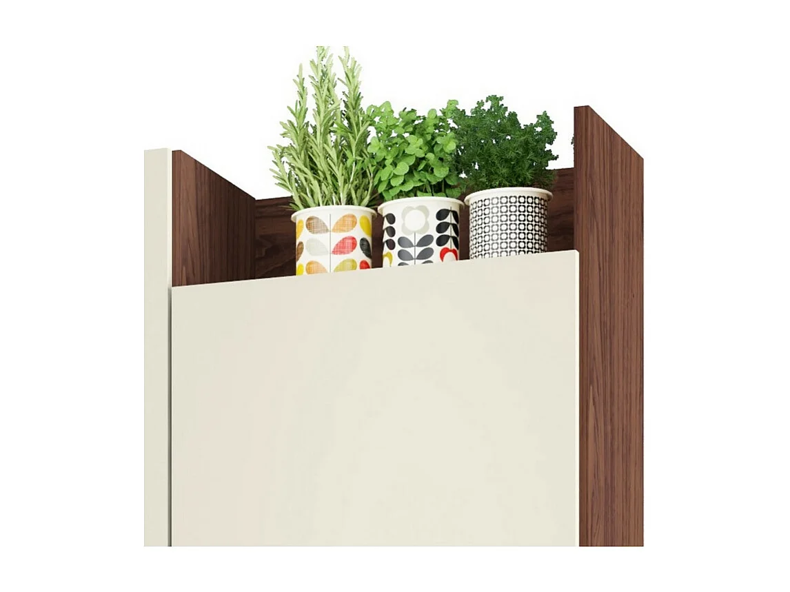 Buffet de Cuisine 6 Portes 2 Tiroirs Noyer Blanc 10 Niches L 132 H 186 P 38.8 cm