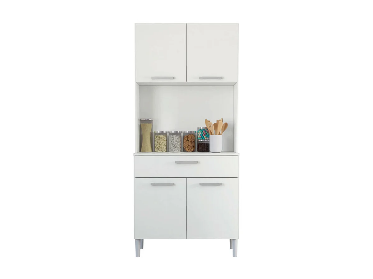 Buffet de Cuisine 4 Portes 1 Tiroir Blanc 3 Niches L 80 H 180 P 36.3 cm