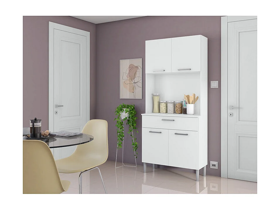Buffet de Cuisine 4 Portes 1 Tiroir Blanc 3 Niches L 80 H 180 P 36.3 cm