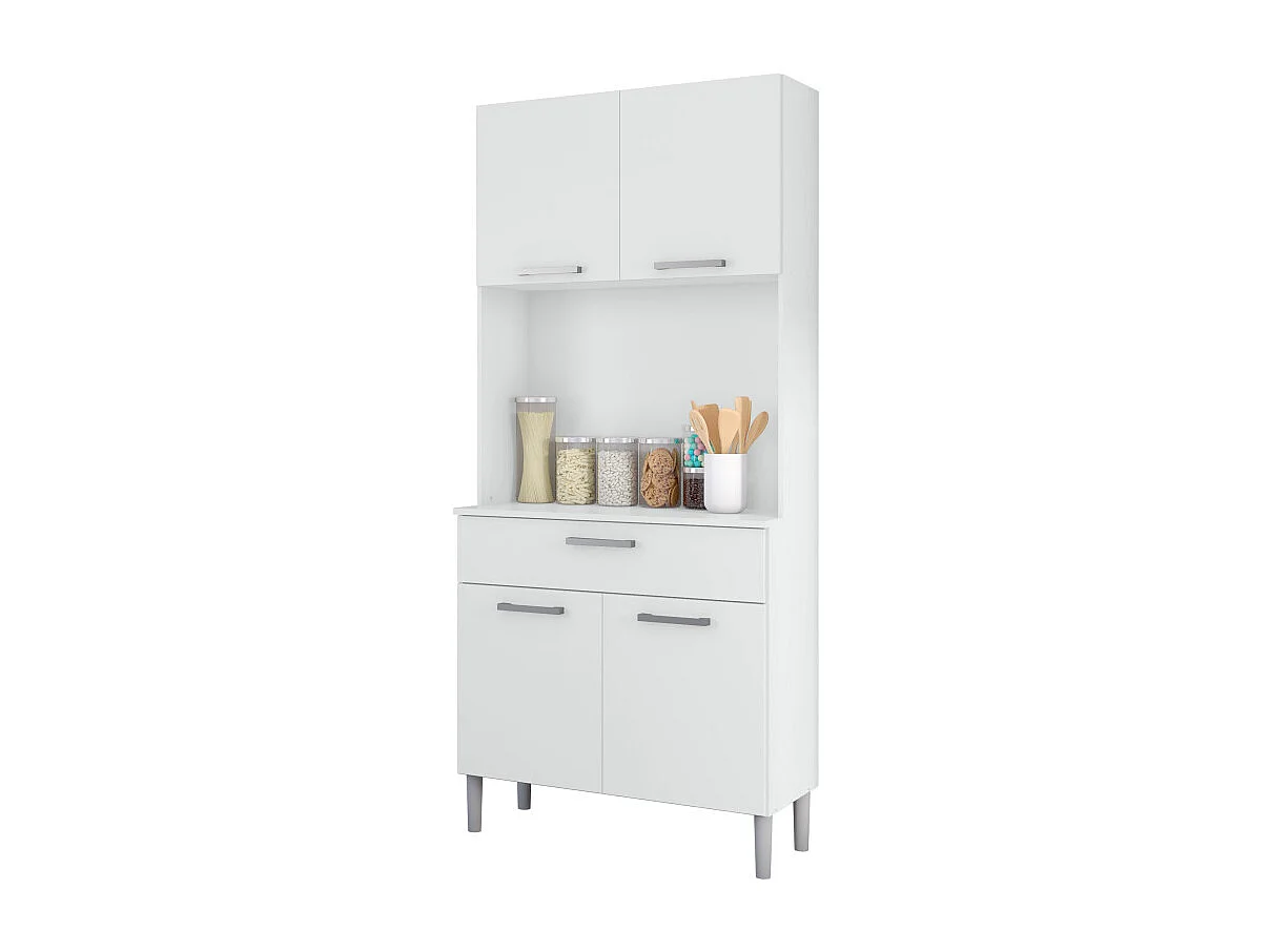 Buffet de Cuisine 4 Portes 1 Tiroir Blanc 3 Niches L 80 H 180 P 36.3 cm