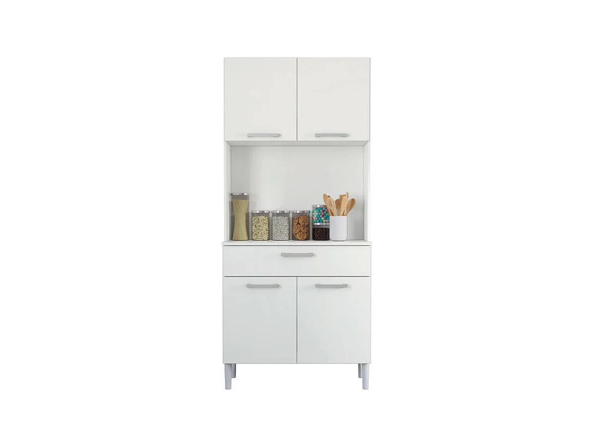 Buffet de Cuisine 4 Portes 1 Tiroir Blanc 3 Niches L 80 H 180 P 36.3 cm
