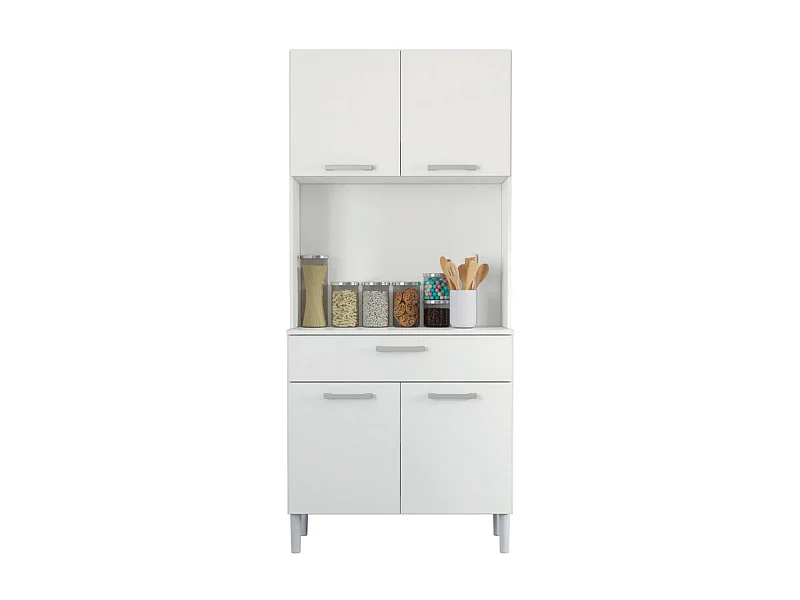 Buffet de Cuisine 4 Portes 1 Tiroir Blanc 3 Niches L 80 H 180 P 36.3 cm