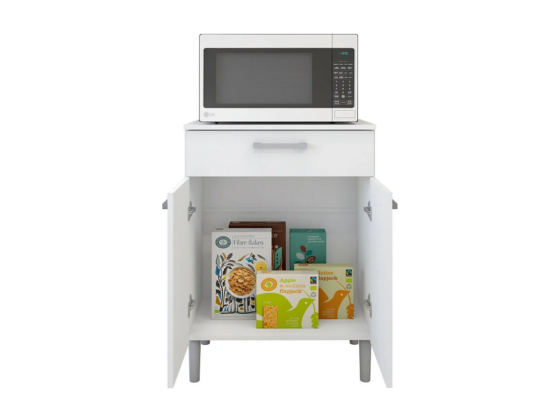 Meuble Micro Onde Blanc 2 Portes 1 Tiroir 1 Niche L 61.5 H 83.5 P 38.8 cm