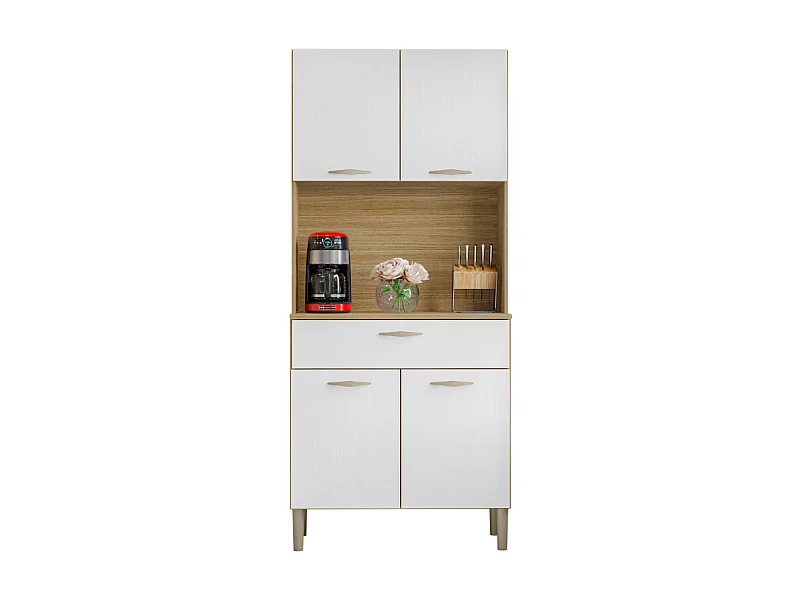 Buffet de Cuisine 4 Portes 1 Tiroir Chêne et Blanc L 74.5 H 170.5 P 36.3 cm