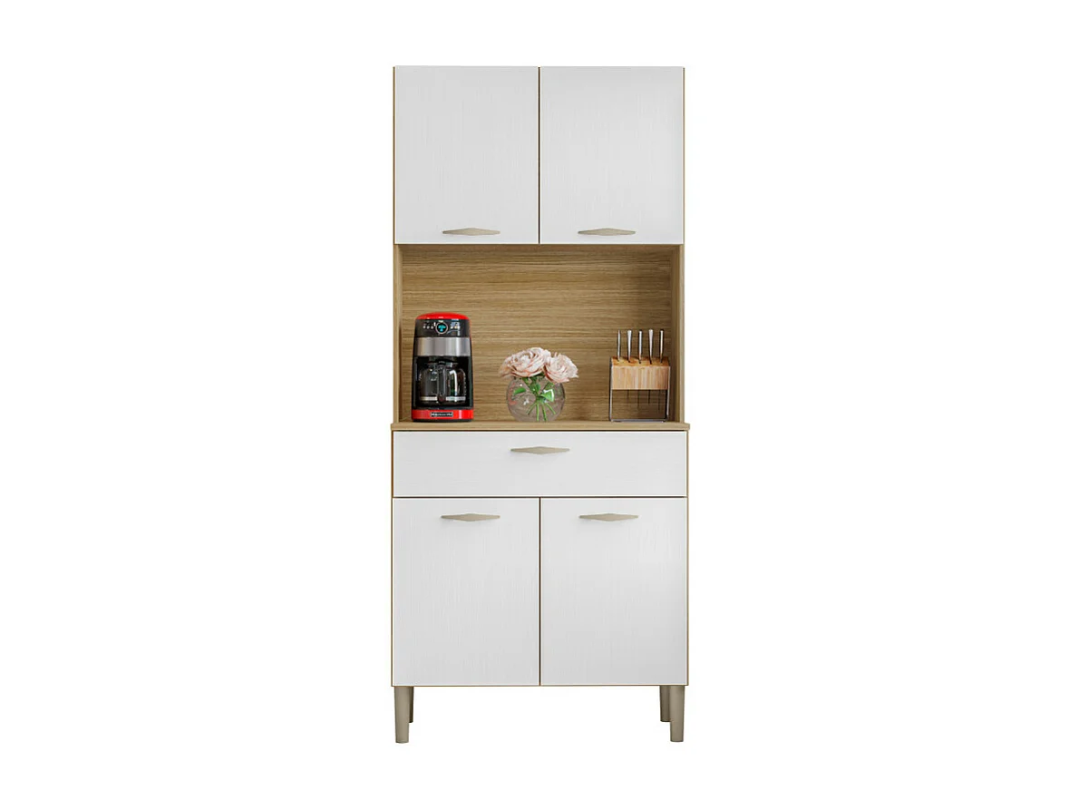Buffet de Cuisine 4 Portes 1 Tiroir Chêne et Blanc L 74.5 H 170.5 P 36.3 cm