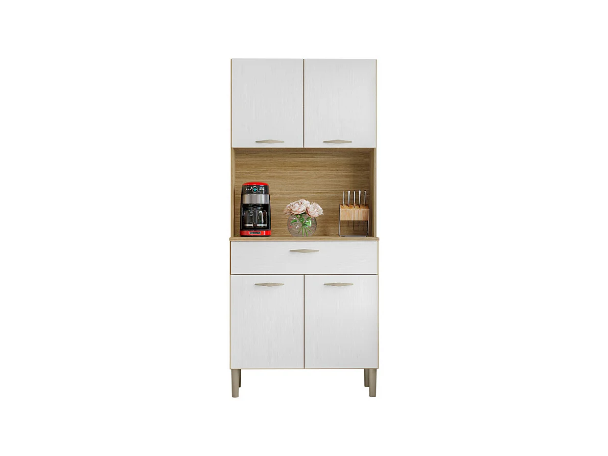 Buffet de Cuisine 4 Portes 1 Tiroir Chêne et Blanc L 74.5 H 170.5 P 36.3 cm