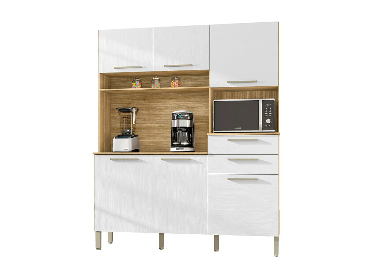 Buffet de Cuisine 6 Portes 2 Tiroirs Chêne et Blanc L 160.7 H 196 P 38.8 cm