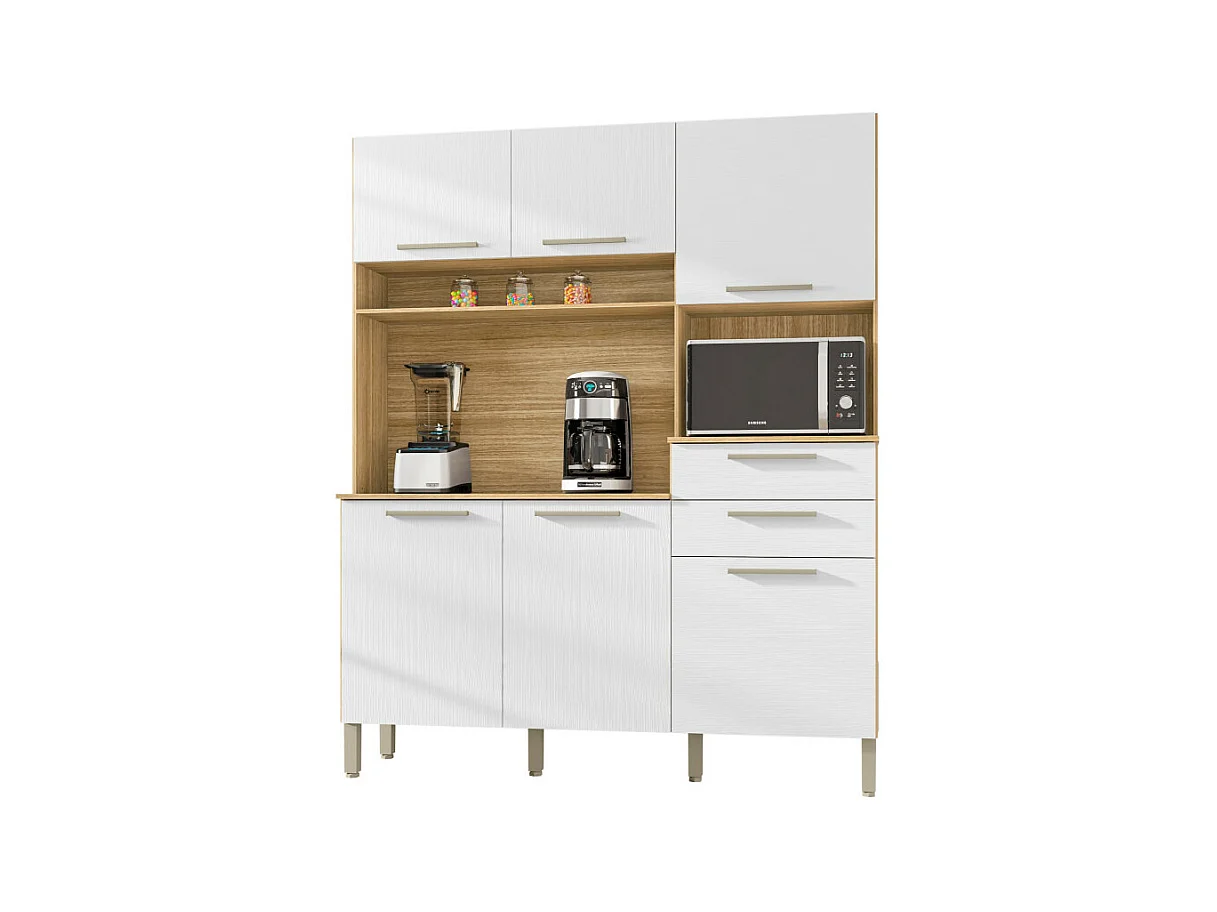 Buffet de Cuisine 6 Portes 2 Tiroirs Chêne et Blanc L 160.7 H 196 P 38.8 cm