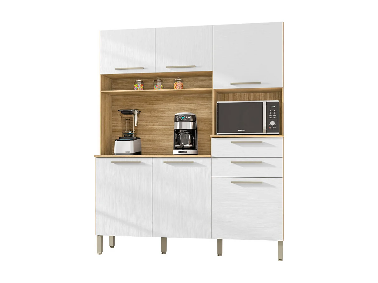 Buffet de Cuisine 6 Portes 2 Tiroirs Chêne et Blanc L 160.7 H 196 P 38.8 cm