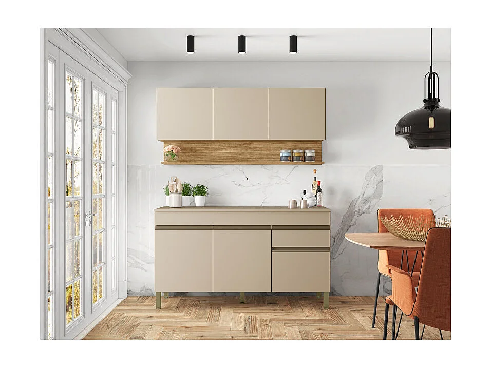 Cuisine Equipée 6 Portes 1 Tiroir Chêne et Vanille L 120 H 200 P 53.3 cm