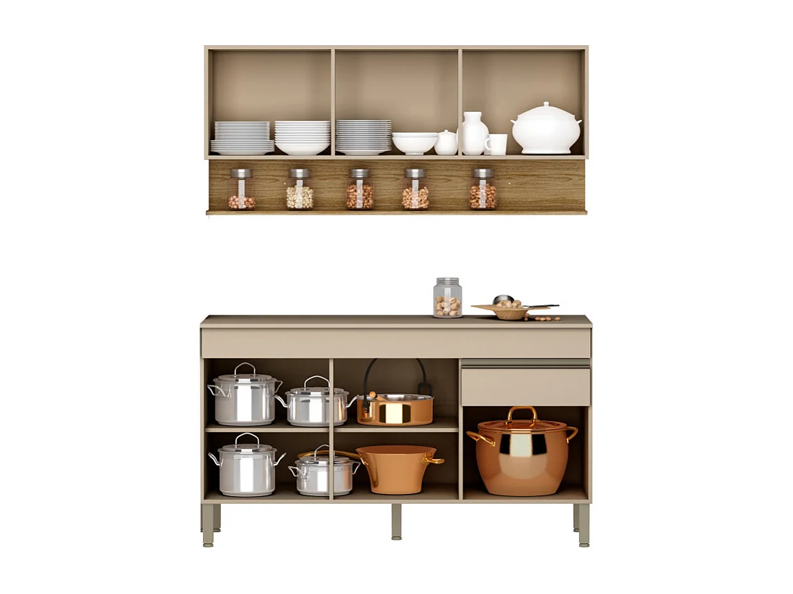 Cuisine Equipée 6 Portes 1 Tiroir Chêne et Vanille L 120 H 200 P 53.3 cm