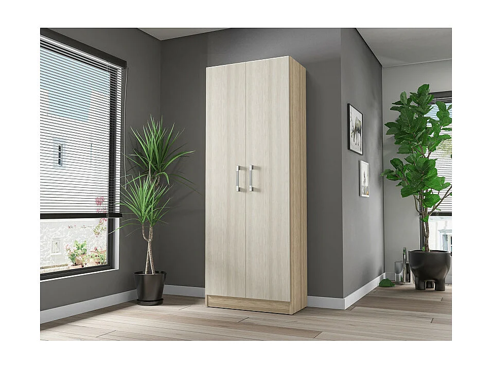Armoire 2 Portes Chêne et Erable Multifonctions L 61 H 160.6 P 31.8 cm