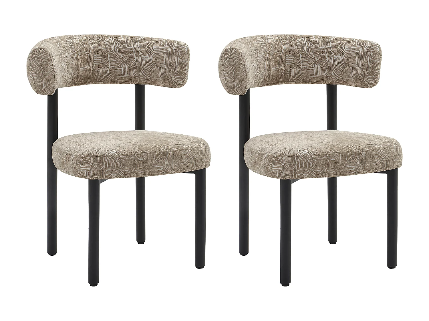 Lot de 2 chaises en tissu texturé et métal noir - Beige et blanc - SELORIN