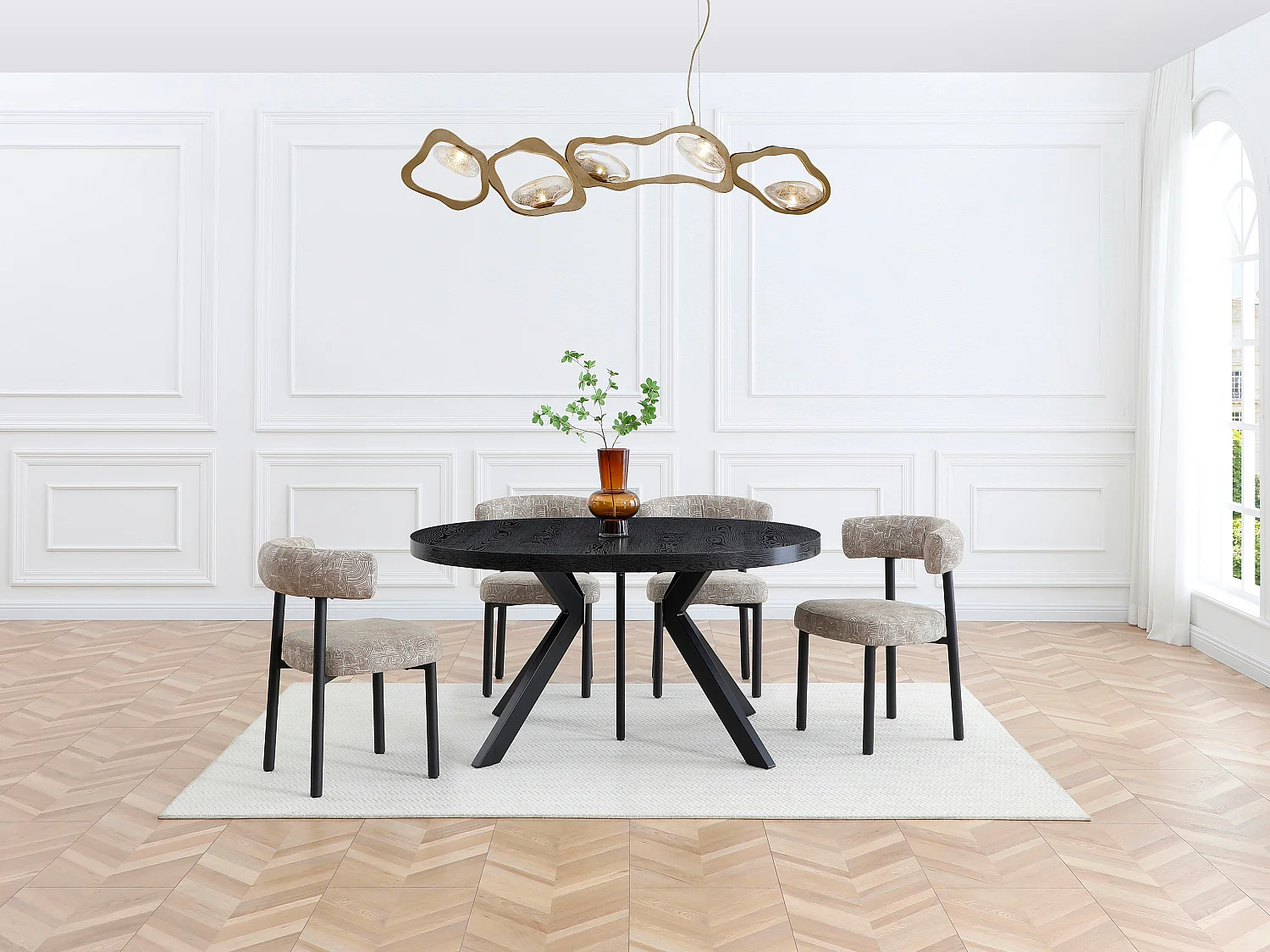 2er Set Stühle - Strukturstoff & schwarzes Metall - Beige und Weiss - SELORIN