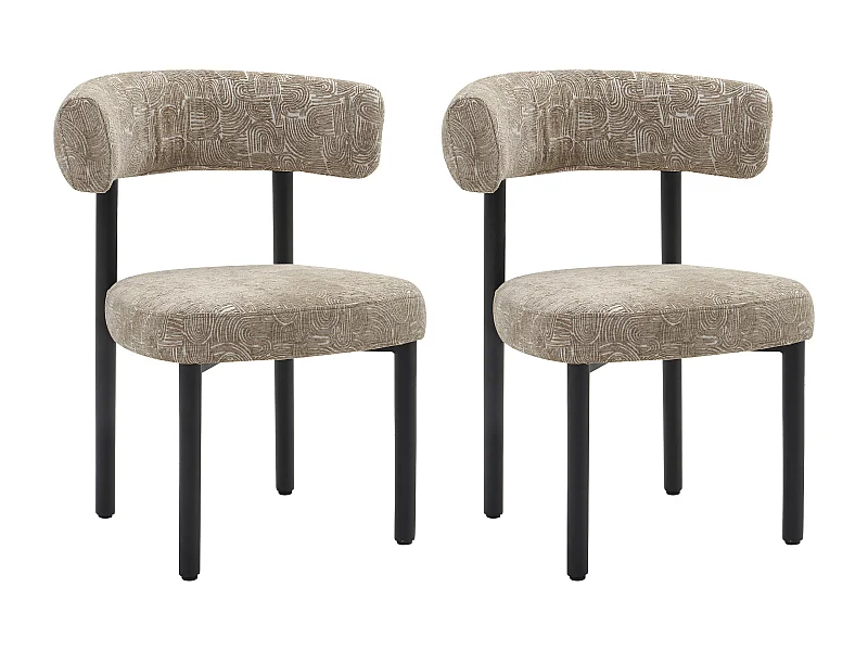 2er Set Stühle - Strukturstoff & schwarzes Metall - Beige und Weiss - SELORIN