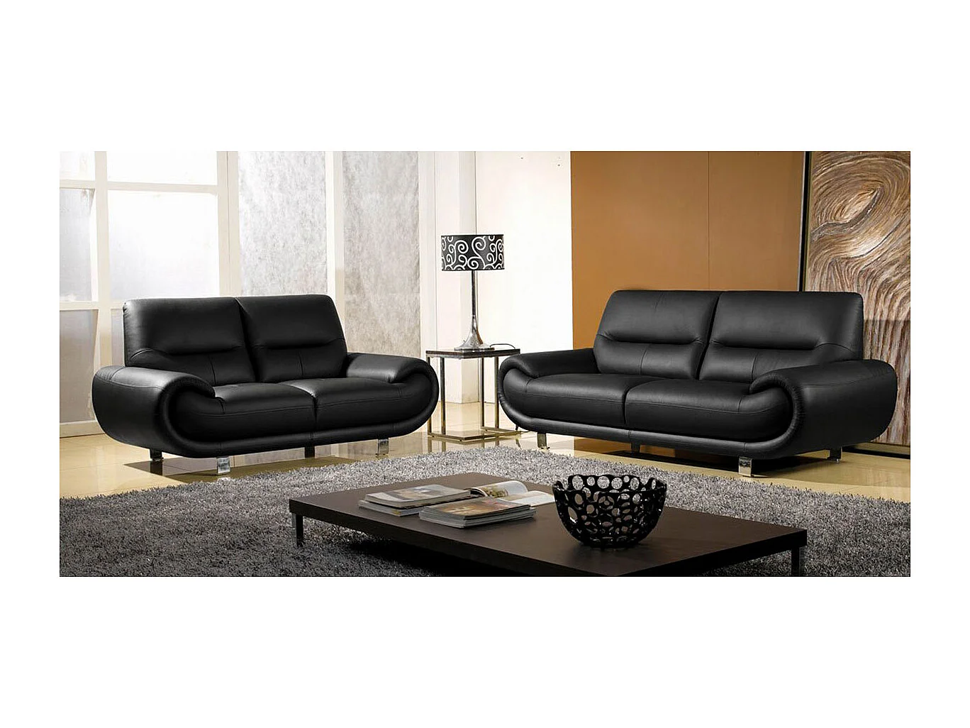 Canapé cuir 3 places ANGIE Noir - Angle Droit