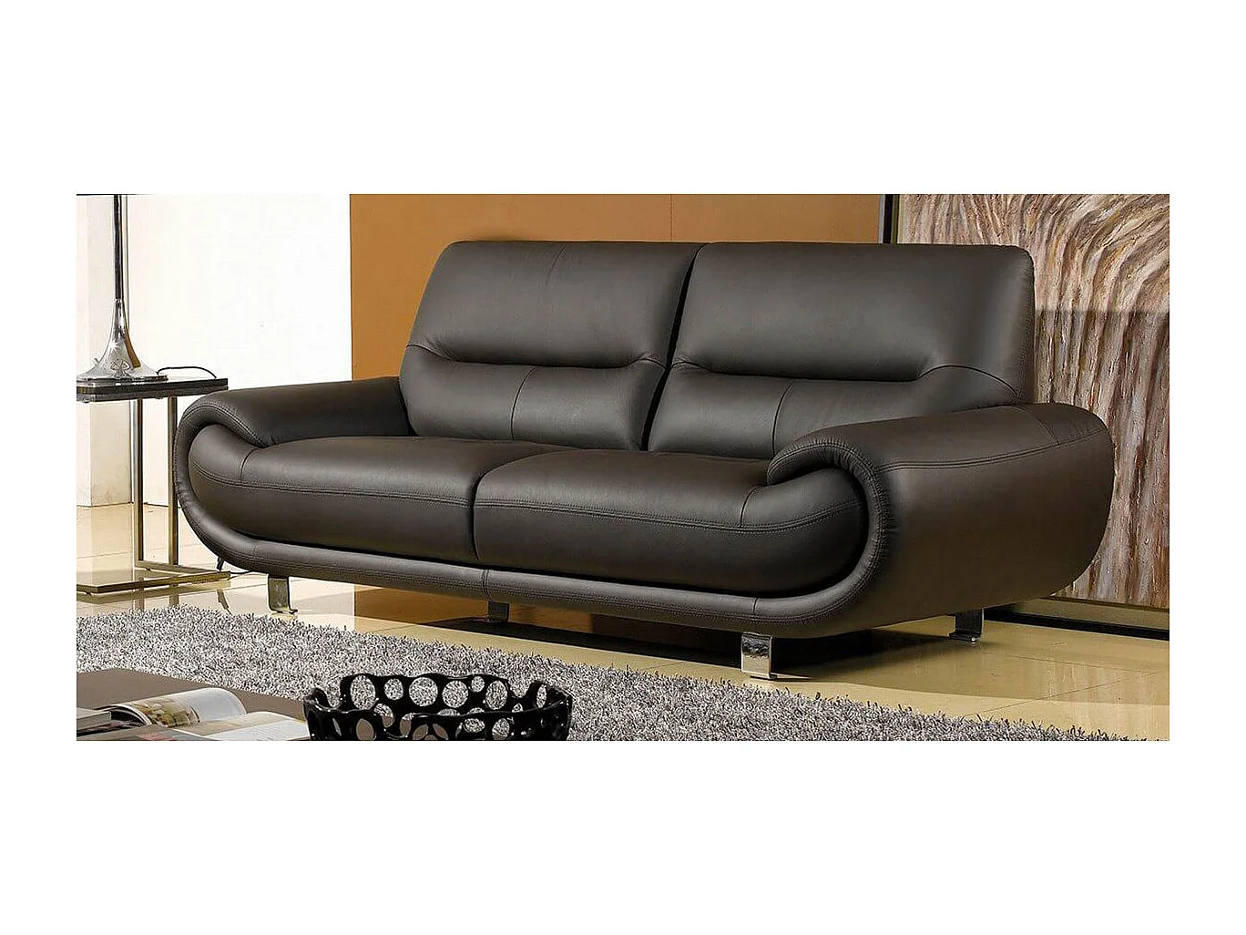 Canapé cuir 3 places ANGIE Marron - Angle Droit