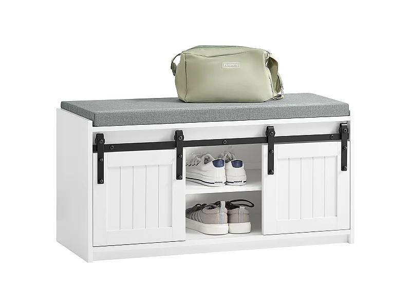 SoBuy FSR133-K-W Étagère à Chaussures, Meuble à Chaussures, Porte-Chaussures avec 2 Portes, Meuble d'entrée, Coffre Rangement