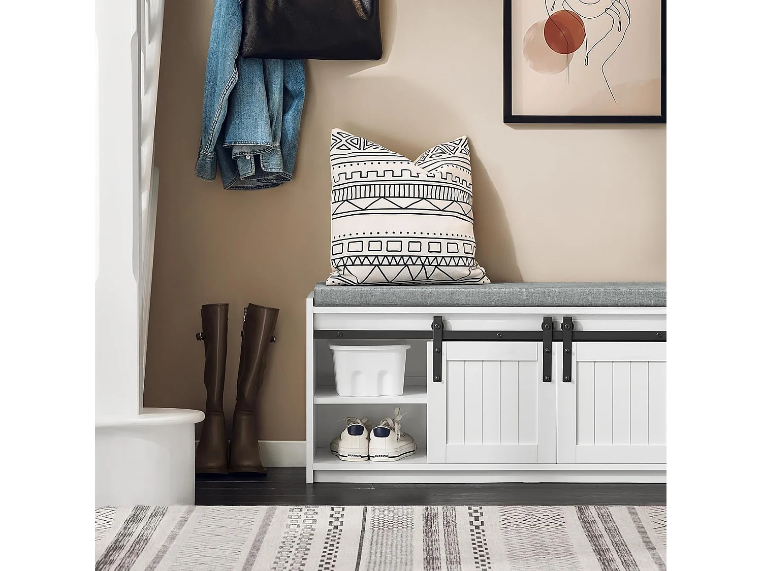 SoBuy FSR133-K-W Étagère à Chaussures, Meuble à Chaussures, Porte-Chaussures avec 2 Portes, Meuble d'entrée, Coffre Rangement