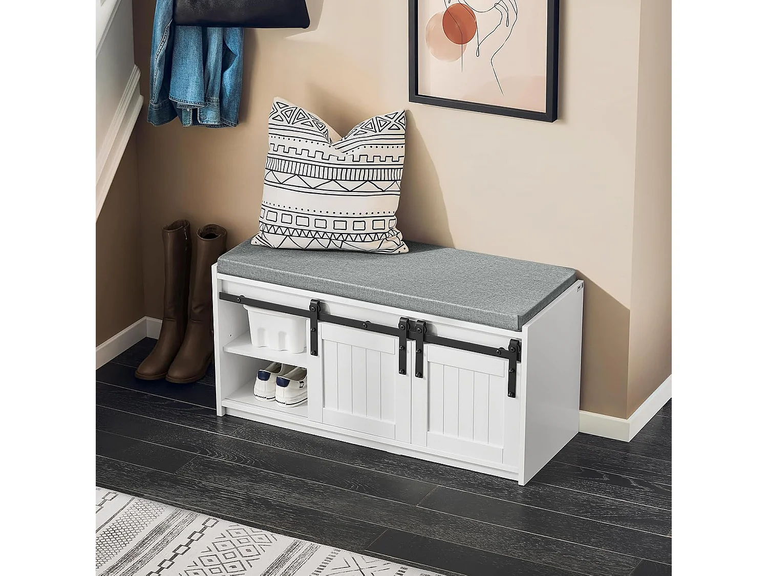 SoBuy FSR133-K-W Étagère à Chaussures, Meuble à Chaussures, Porte-Chaussures avec 2 Portes, Meuble d'entrée, Coffre Rangement