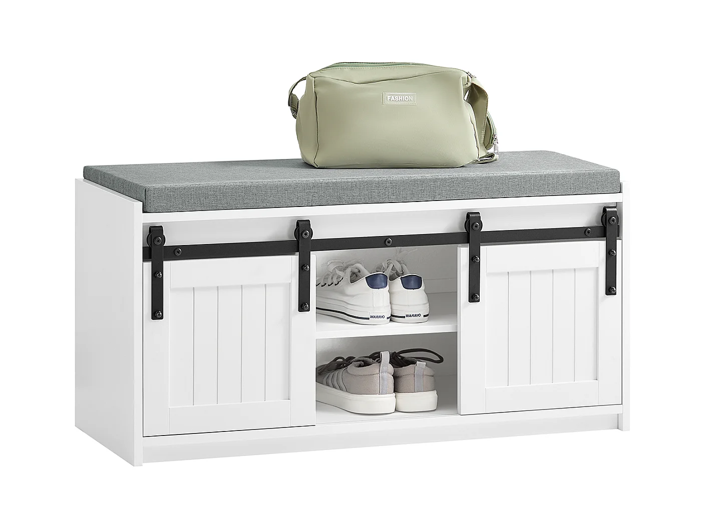 SoBuy FSR133-K-W Étagère à Chaussures, Meuble à Chaussures, Porte-Chaussures avec 2 Portes, Meuble d'entrée, Coffre Rangement