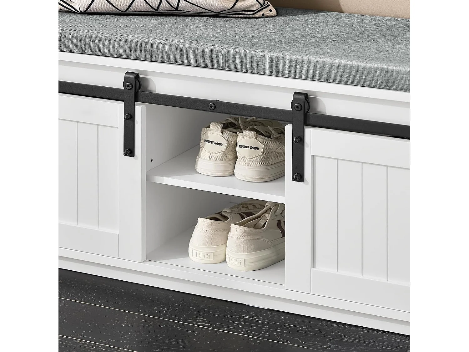 SoBuy FSR133-K-W Étagère à Chaussures, Meuble à Chaussures, Porte-Chaussures avec 2 Portes, Meuble d'entrée, Coffre Rangement