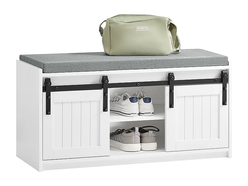 SoBuy FSR133-K-W Étagère à Chaussures, Meuble à Chaussures, Porte-Chaussures avec 2 Portes, Meuble d'entrée, Coffre Rangement