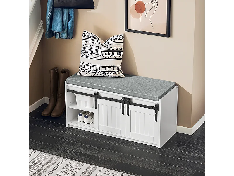 SoBuy FSR133-K-W Étagère à Chaussures, Meuble à Chaussures, Porte-Chaussures avec 2 Portes, Meuble d'entrée, Coffre Rangement