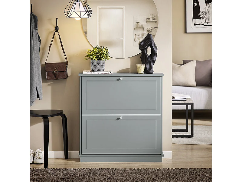 SoBuy FSR99-HG Meuble de Rangement à Chaussures, Armoire à Chaussures, Commode à Chaussures avec 2 abattants, Meuble d'entrée