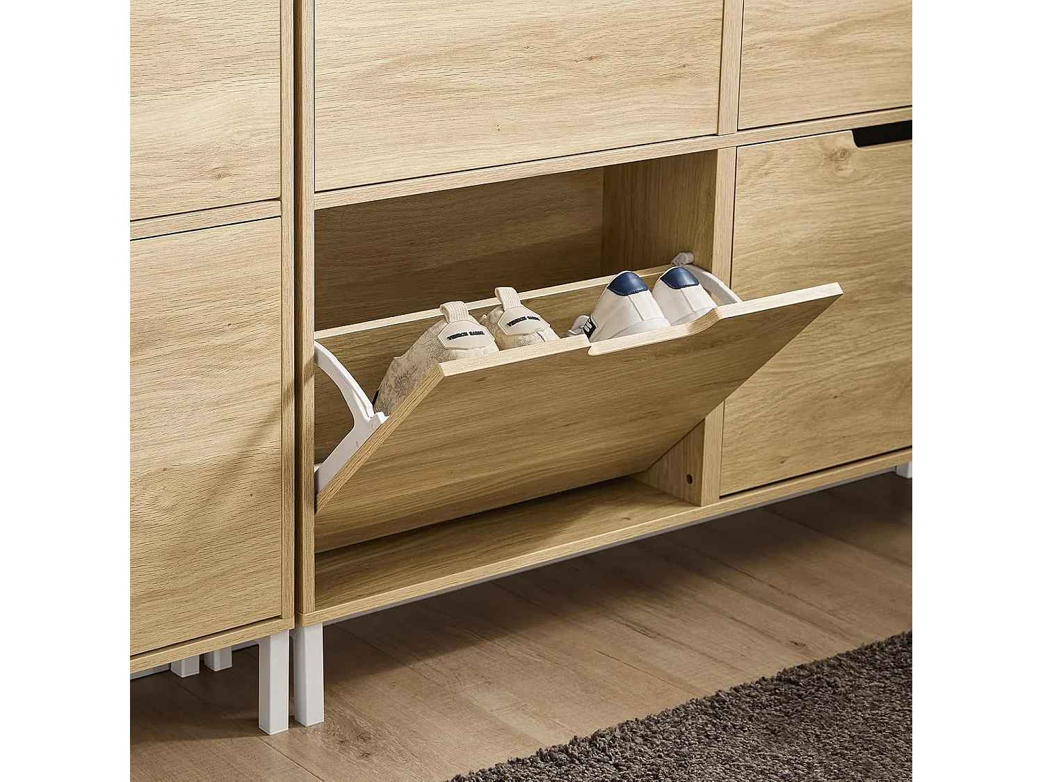 SoBuy FSR100-N Meuble Chaussure, Meuble d'Entrée, Armoire à Chaussures, Meuble de Rangement, Commode à 4 Abattants, Coffre Rangement | Prévente