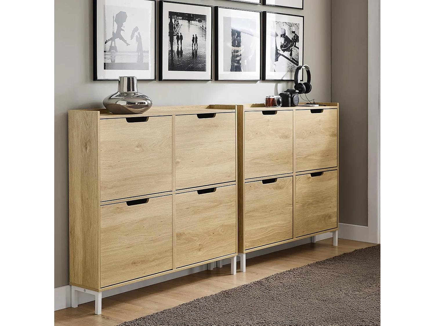 SoBuy FSR100-N Meuble Chaussure, Meuble d'Entrée, Armoire à Chaussures, Meuble de Rangement, Commode à 4 Abattants, Coffre Rangement | Prévente