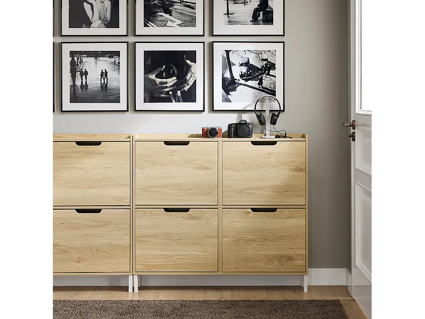 SoBuy FSR100-N Meuble Chaussure, Meuble d'Entrée, Armoire à Chaussures, Meuble de Rangement, Commode à 4 Abattants, Coffre Rangement | Prévente