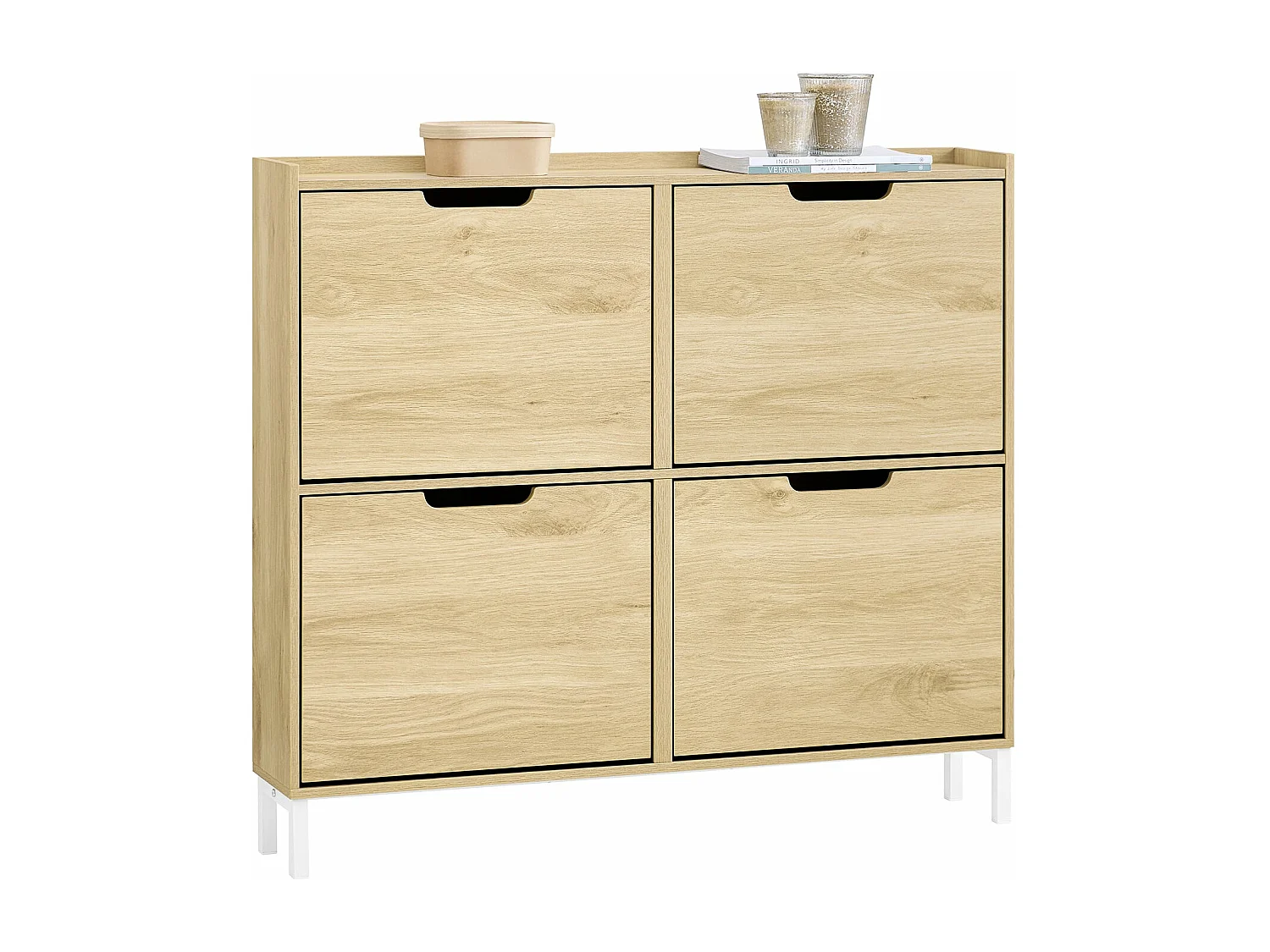 SoBuy Scarpiera Slim da Ingresso con 4 ante e 4 scomparti Salvaspazio Naturale 100x19x90cm FSR100-N