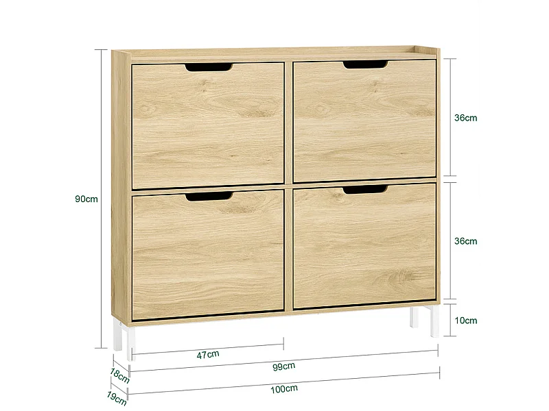 SoBuy Scarpiera Slim da Ingresso con 4 ante e 4 scomparti Salvaspazio Naturale 100x19x90cm FSR100-N