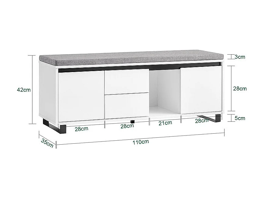 SoBuy FSR176-W Banc de Rangement, Banc à Chaussures, avec 1 Coussin Rembourré, 2 Tiroirs et 2 Portes pour Entrée