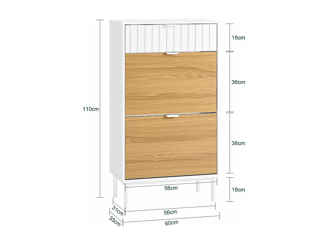 SoBuy FSR174-WN Meuble Chaussure, Rangement Chaussure, Meuble d'Entrée, Commode à Chaussures avec 2 Abattants et 1 Tiroir