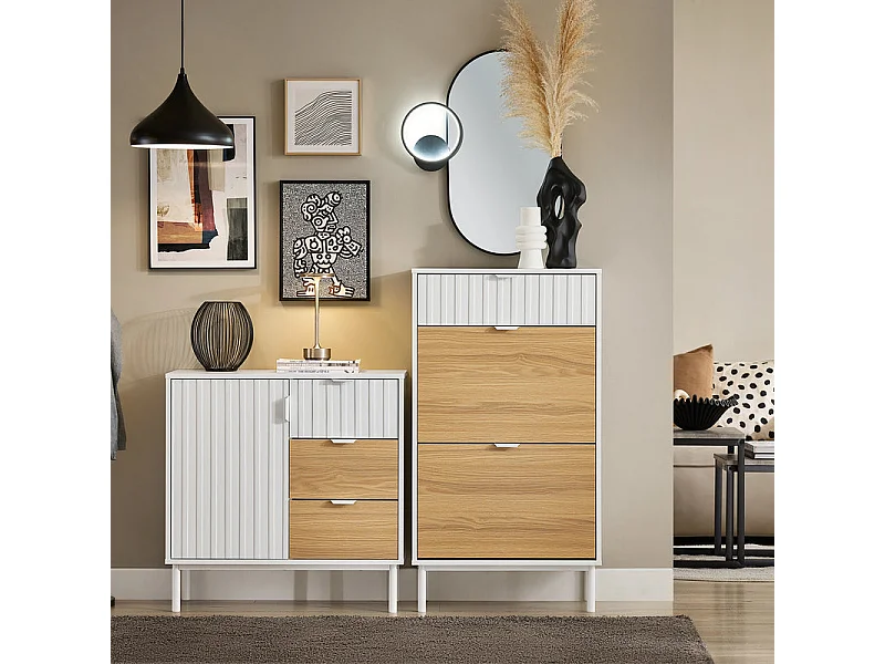 SoBuy FSR174-WN Meuble Chaussure, Rangement Chaussure, Meuble d'Entrée, Commode à Chaussures avec 2 Abattants et 1 Tiroir