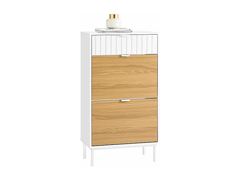 SoBuy FSR174-WN Meuble Chaussure, Rangement Chaussure, Meuble d'Entrée, Commode à Chaussures avec 2 Abattants et 1 Tiroir