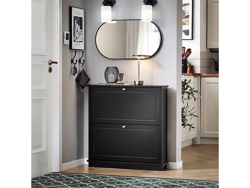 SoBuy Schoenenopberger, schoenenkast, schoenenkist met 2 kleppen, gangeenheid, schoenenopbergkist – grijs, 76x18x79cm, FSR99-SCH