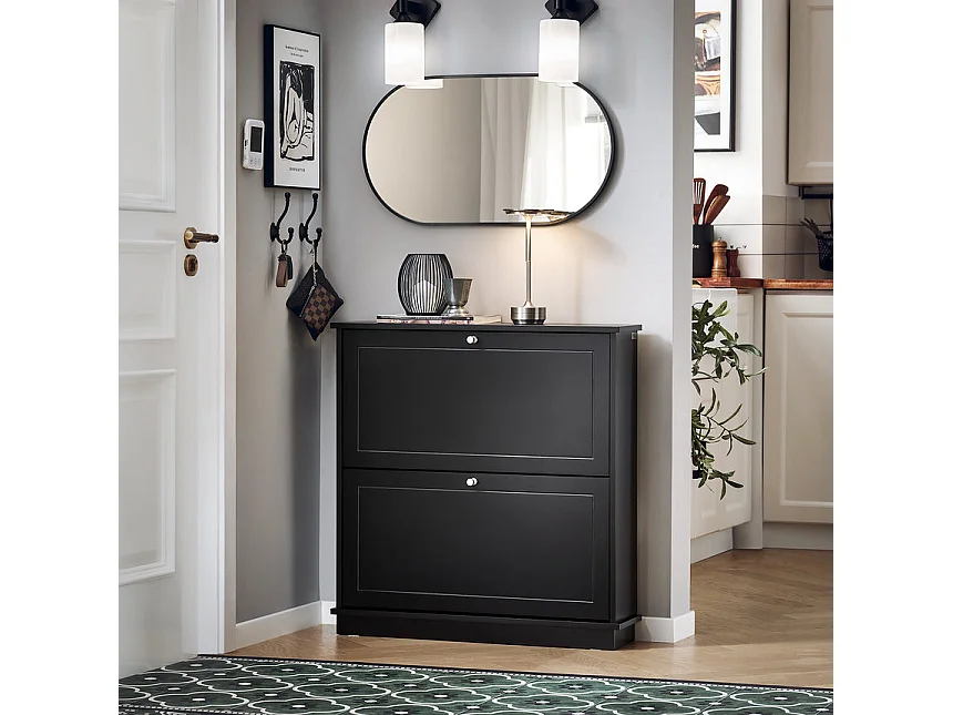 SoBuy Schoenenopberger, schoenenkast, schoenenkist met 2 kleppen, gangeenheid, schoenenopbergkist – grijs, 76x18x79cm, FSR99-SCH