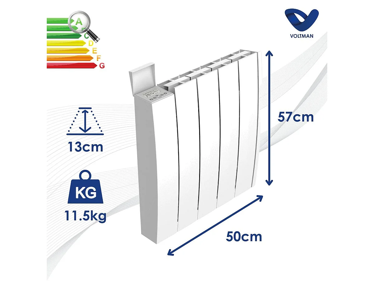 Chauffage électrique céramique inertie sèche 1000W - Blanc - Voltman