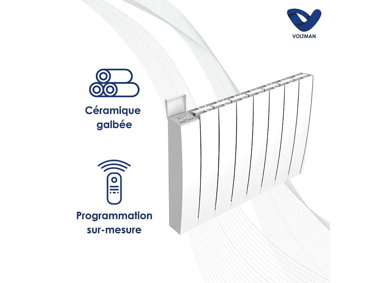 Chauffage électrique céramique inertie sèche 2000W - Blanc - Voltman