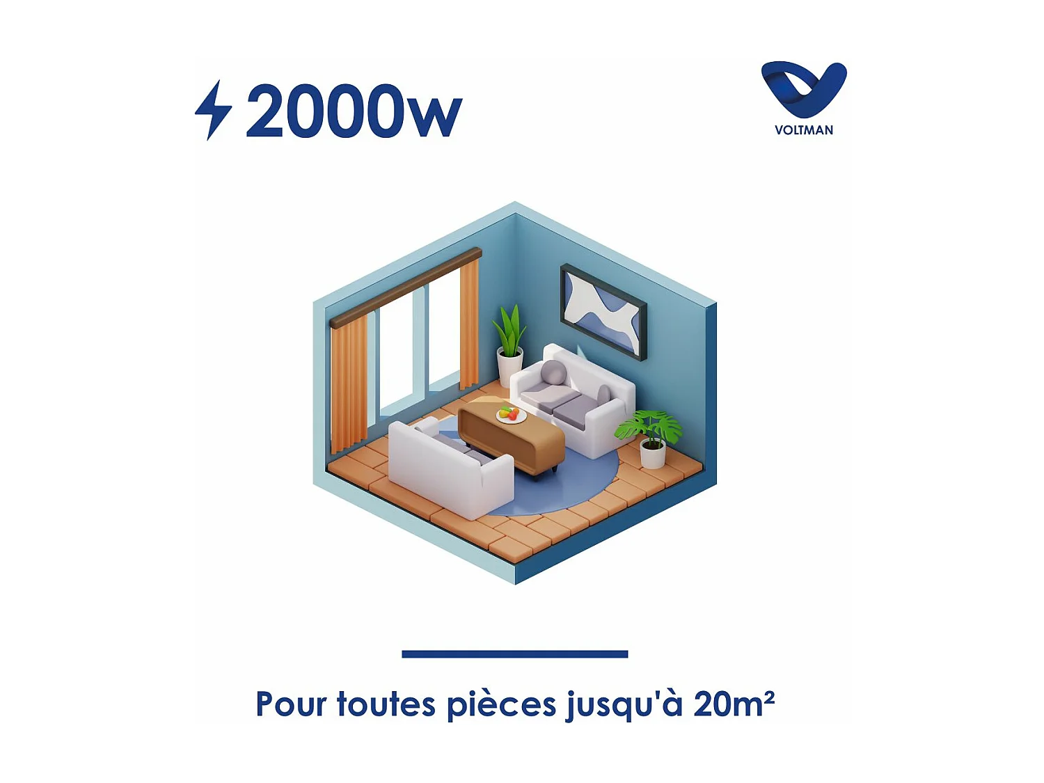 Chauffage électrique céramique inertie sèche 2000W - Blanc - Voltman