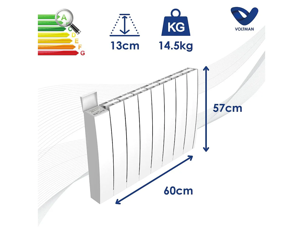 Chauffage électrique céramique inertie sèche 1500W - Blanc - Voltman