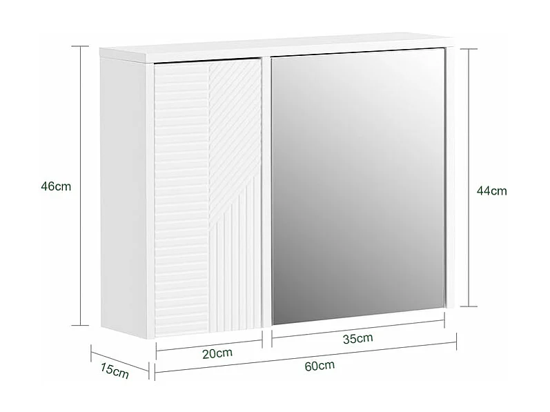 SoBuy Armadietto pensile per Bagno con specchio Mobiletto Bagno Pensile Mobilletto Bagno Parete Bianco 60x15x46cm BZR153-W