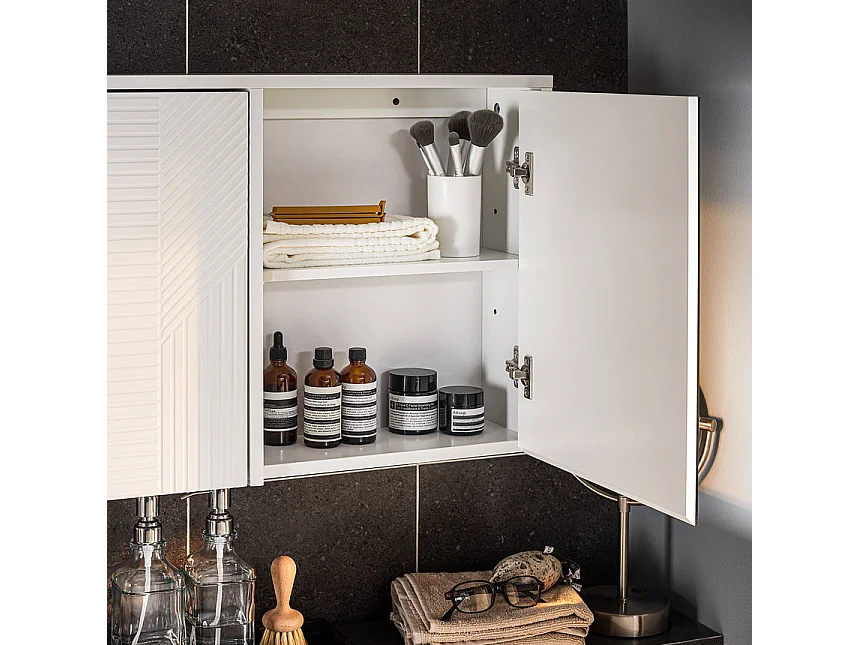 SoBuy Armadietto pensile per Bagno con specchio Mobiletto Bagno Pensile Mobilletto Bagno Parete Bianco 60x15x46cm BZR153-W