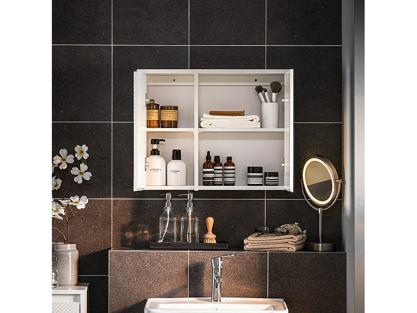 SoBuy Armadietto pensile per Bagno con specchio Mobiletto Bagno Pensile Mobilletto Bagno Parete Bianco 60x15x46cm BZR153-W