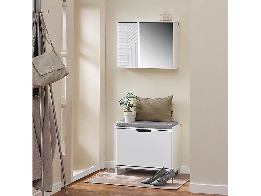 SoBuy Armadietto pensile per Bagno con specchio Mobiletto Bagno Pensile Mobilletto Bagno Parete Bianco 60x15x46cm BZR153-W