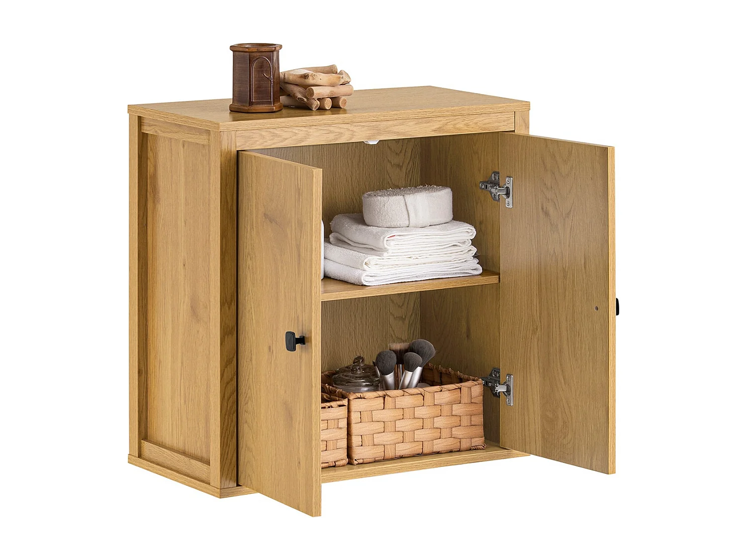 SoBuy BZR168-SN Armoire Murale, Placard de Rangement, Meuble de Rangement Suspendu Salle de Bain, Meuble Haut avec 2 Portes, 2 Étagères, 60x30x60 cm, Couleur Bois