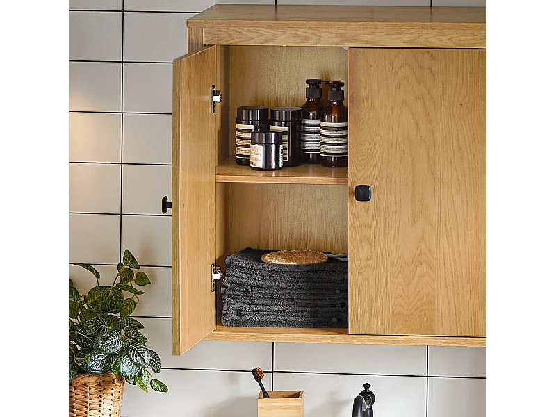 SoBuy BZR168-SN Armoire Murale, Placard de Rangement, Meuble de Rangement Suspendu Salle de Bain, Meuble Haut avec 2 Portes, 2 Étagères, 60x30x60 cm, Couleur Bois